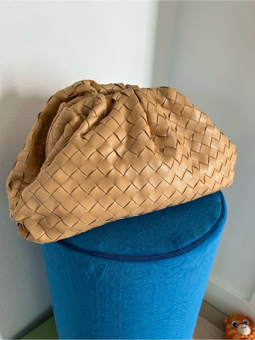 Bottega Veneta Napa Intrecciato The Pouch Tan Woven Clutch Almond Maxi Oversize